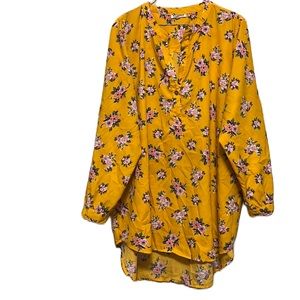 Mileage, Roll Tab Sleeves, Floral Print, 1-Button Down Front Top, Multi, Size 2X